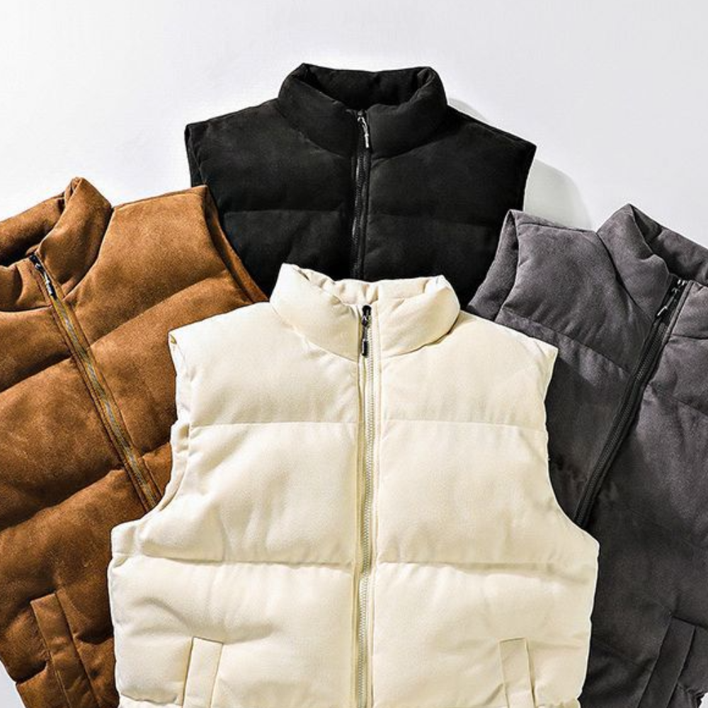 Gilet En Cuir Daim Véritable Matelassé Pour Hommes Zayn Leather - Marron - Neuf Avec Étiquettes