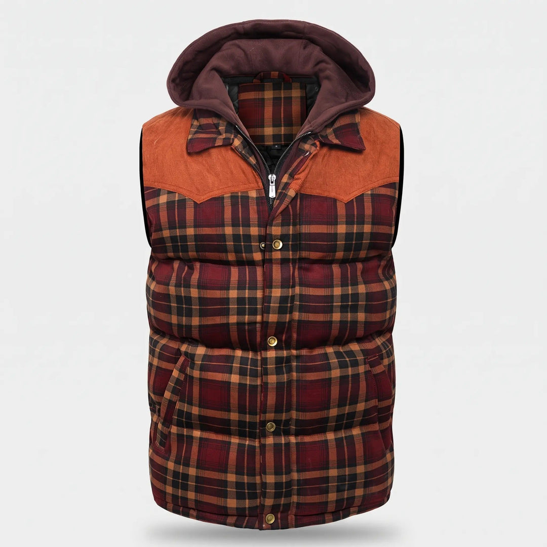 Gilet Matelassé Homme à Capuche Carreaux Boutonné