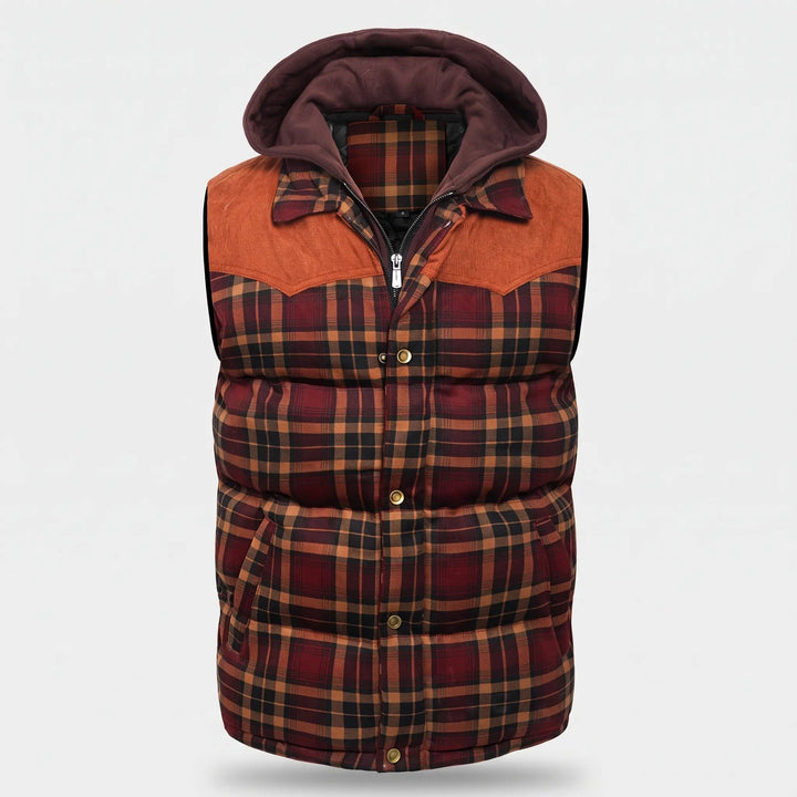 Gilet Matelassé Homme à Capuche Carreaux Boutonné
