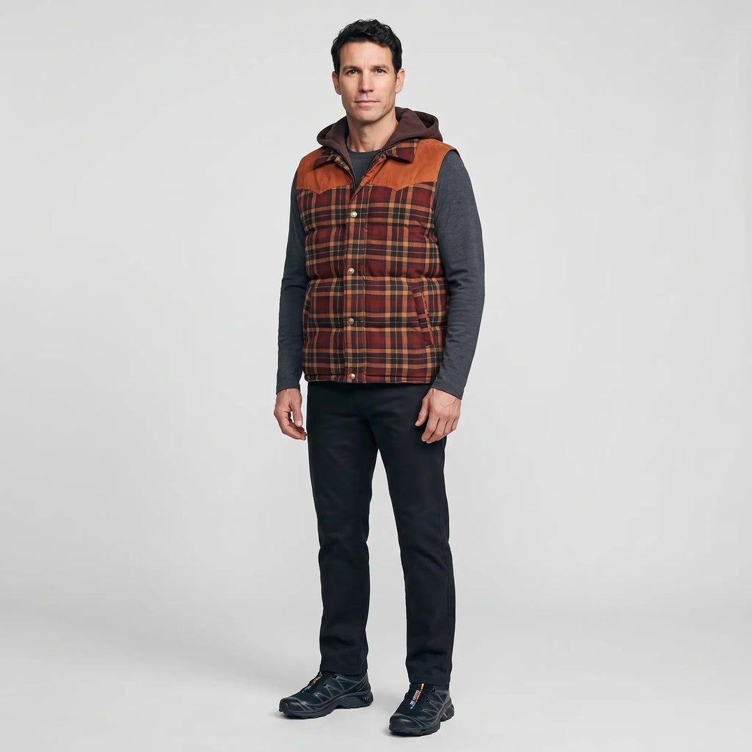 Gilet Matelassé Homme à Capuche Carreaux Boutonné