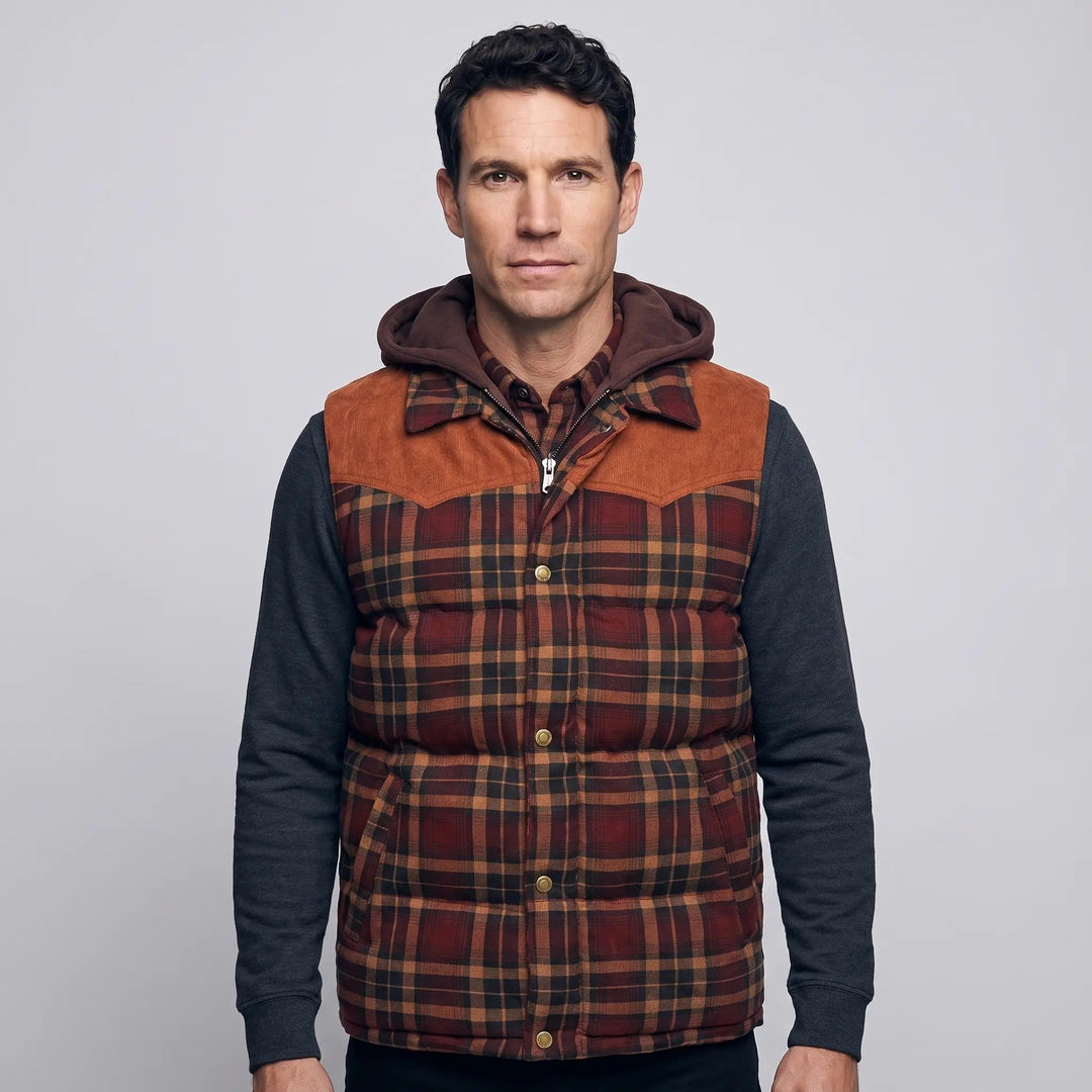 Gilet Matelassé Homme à Capuche Carreaux Boutonné