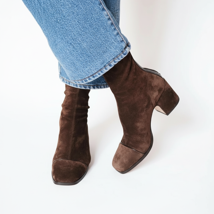 Bottines Femme Effet Suédine à Bout Carré et Talon Bloc
