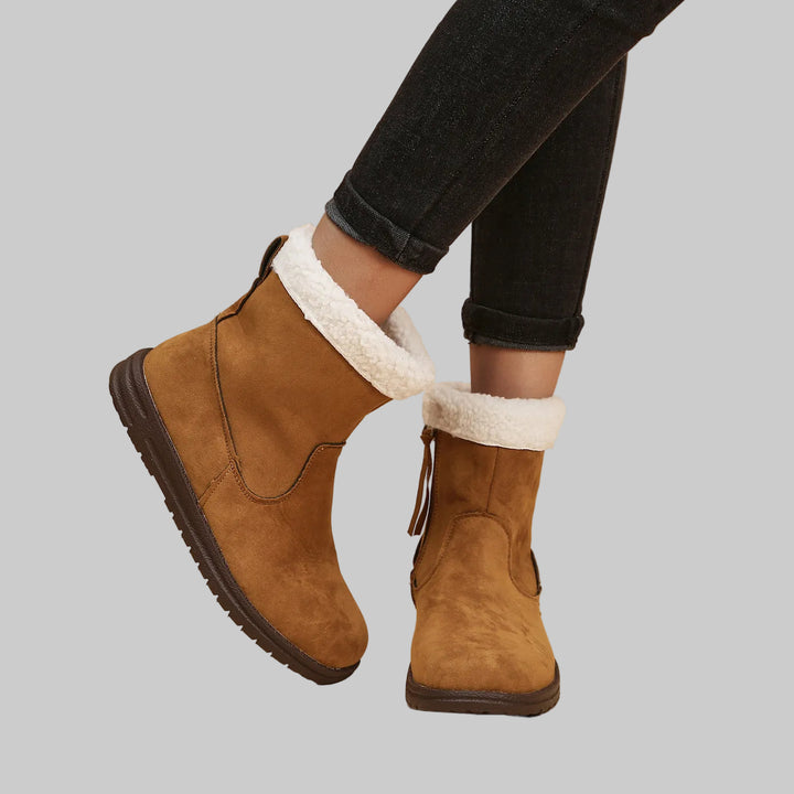 Bottines Femme Effet Suède avec Doublure en Peluche et Fermeture Éclair