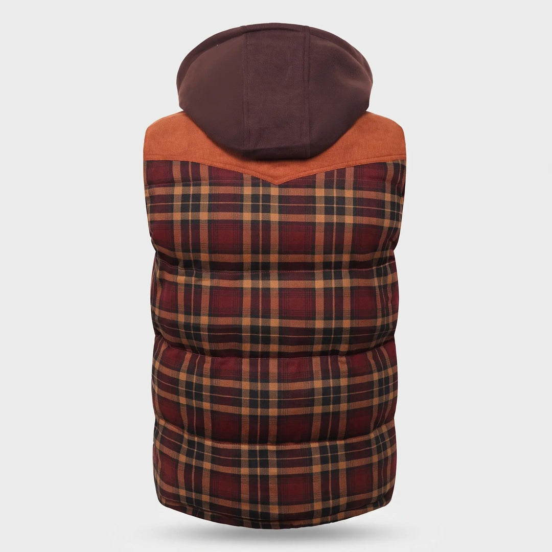 Gilet Matelassé Homme à Capuche Carreaux Boutonné