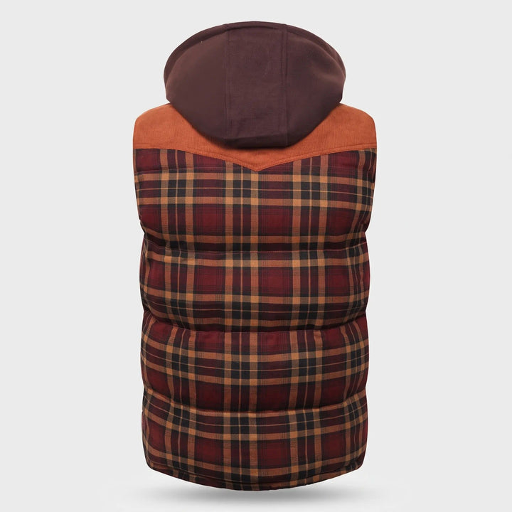 Gilet Matelassé Homme à Capuche Carreaux Boutonné