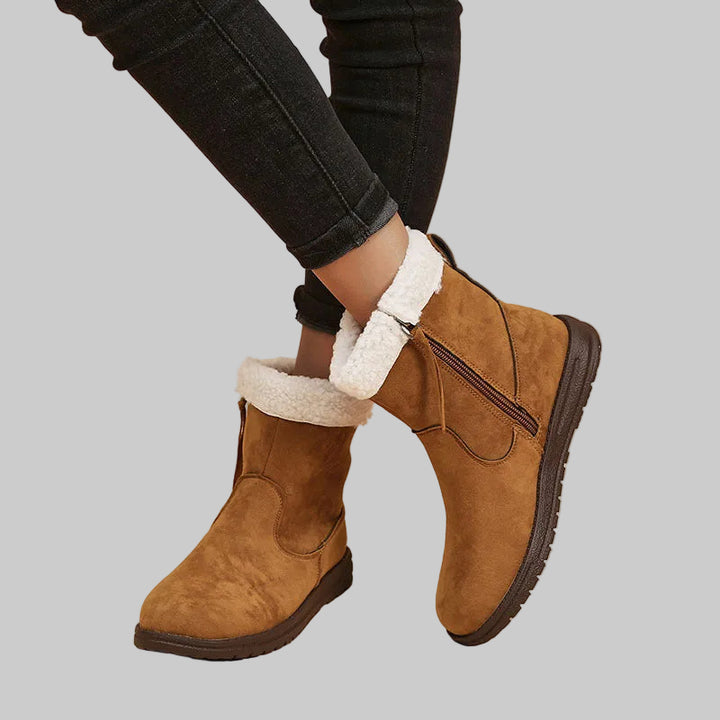Bottines Femme Effet Suède avec Doublure en Peluche et Fermeture Éclair