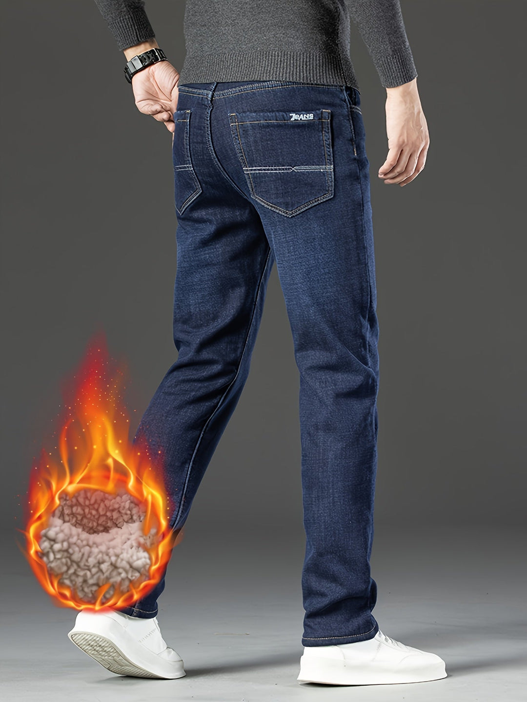Jean d’Hiver Homme Doublé Polaire, Coupe Droite Stretch