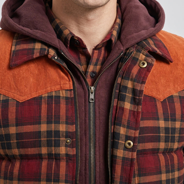 Gilet Matelassé Homme à Capuche Carreaux Boutonné
