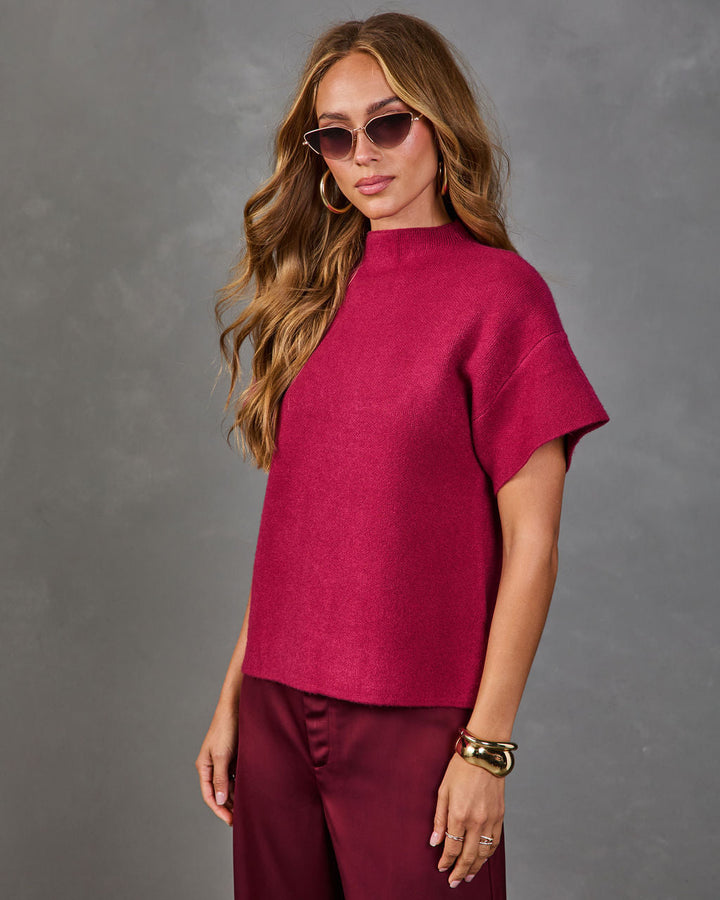 Pull Femme en Maille à Col Montant Manches Courtes