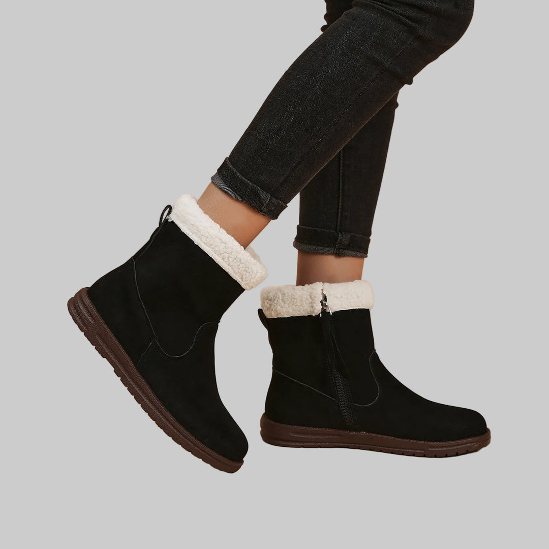 Bottines Femme Effet Suède avec Doublure en Peluche et Fermeture Éclair