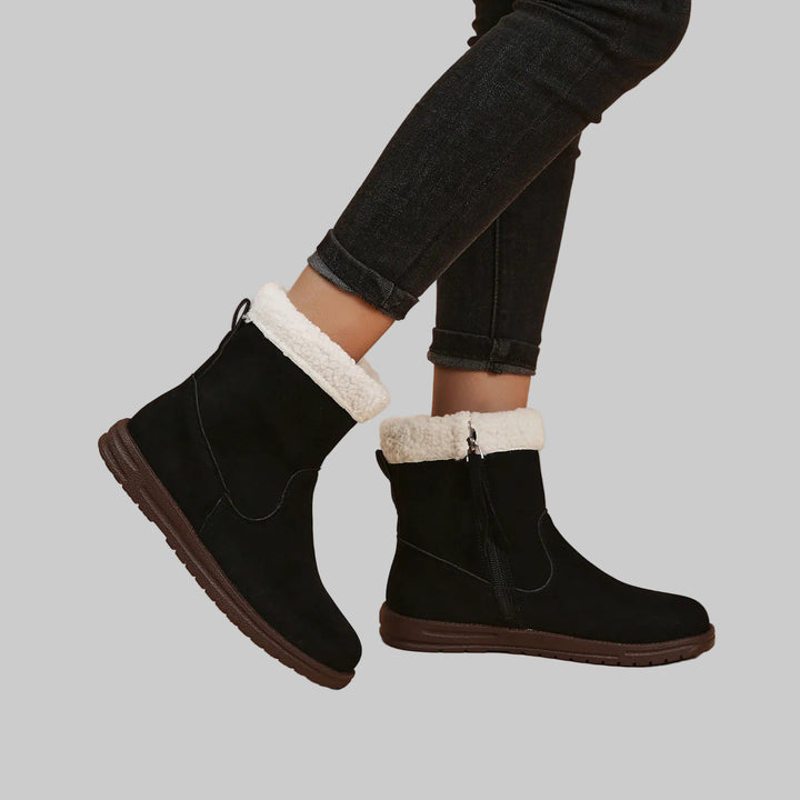 Bottines Femme Effet Suède avec Doublure en Peluche et Fermeture Éclair