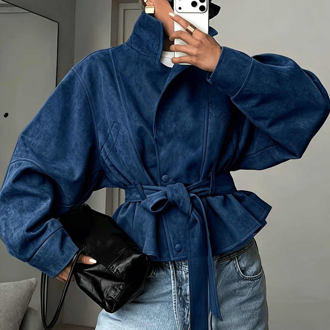 Veste Femme Ceinturée Col Revers Manches Longues