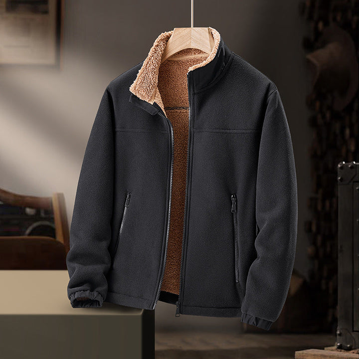 Veste Homme Doublée en Laine d’Agneau et Polaire à Col Montant Zippé