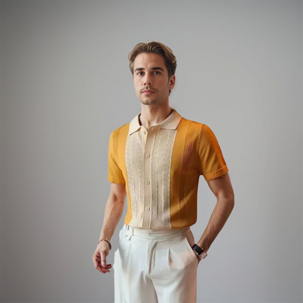 Fabien | Chemise en maille à panneaux contrastés pour hommes