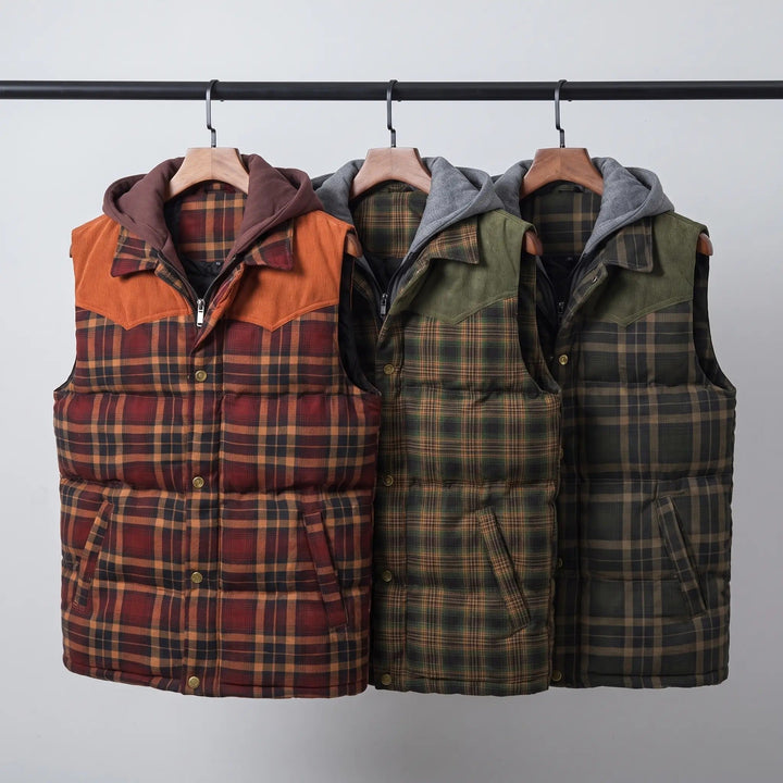 Gilet Matelassé Homme à Capuche Carreaux Boutonné