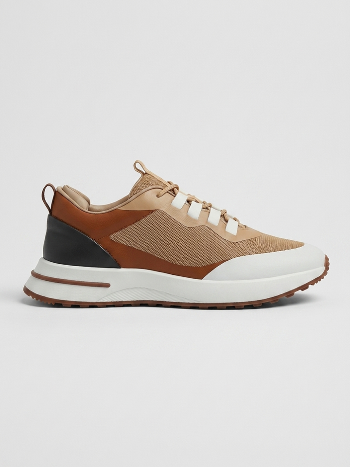 Baskets Homme Cognac Fused Mesh Basses de Marche avec Semelle Blanche