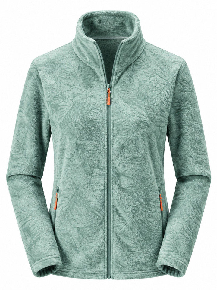 Veste Polaire Femme Zip Intégral Col Montant Imprimé Nature Et Poches Zippées