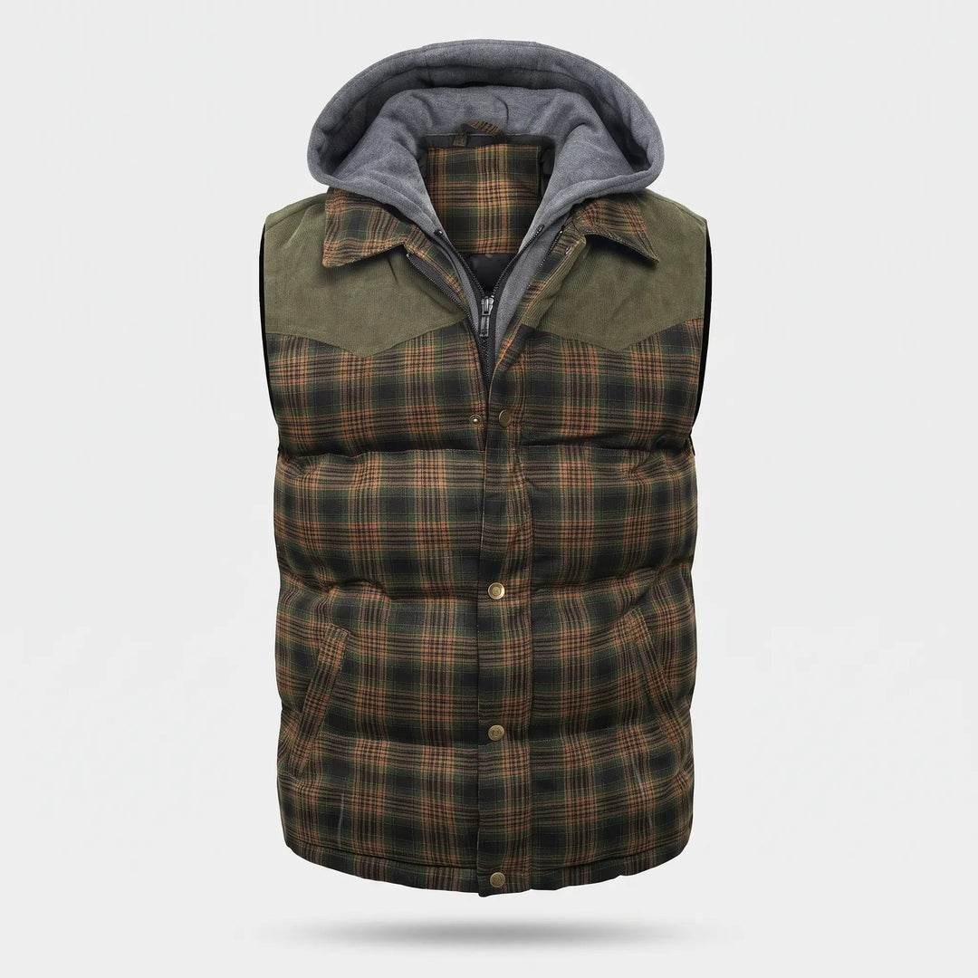 Gilet Matelassé Homme à Capuche Carreaux Boutonné