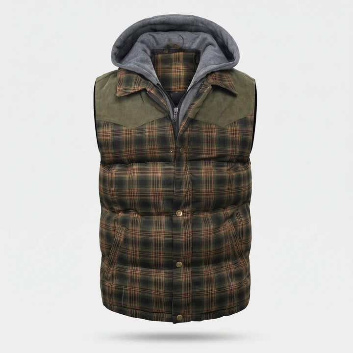 Gilet Matelassé Homme à Capuche Carreaux Boutonné