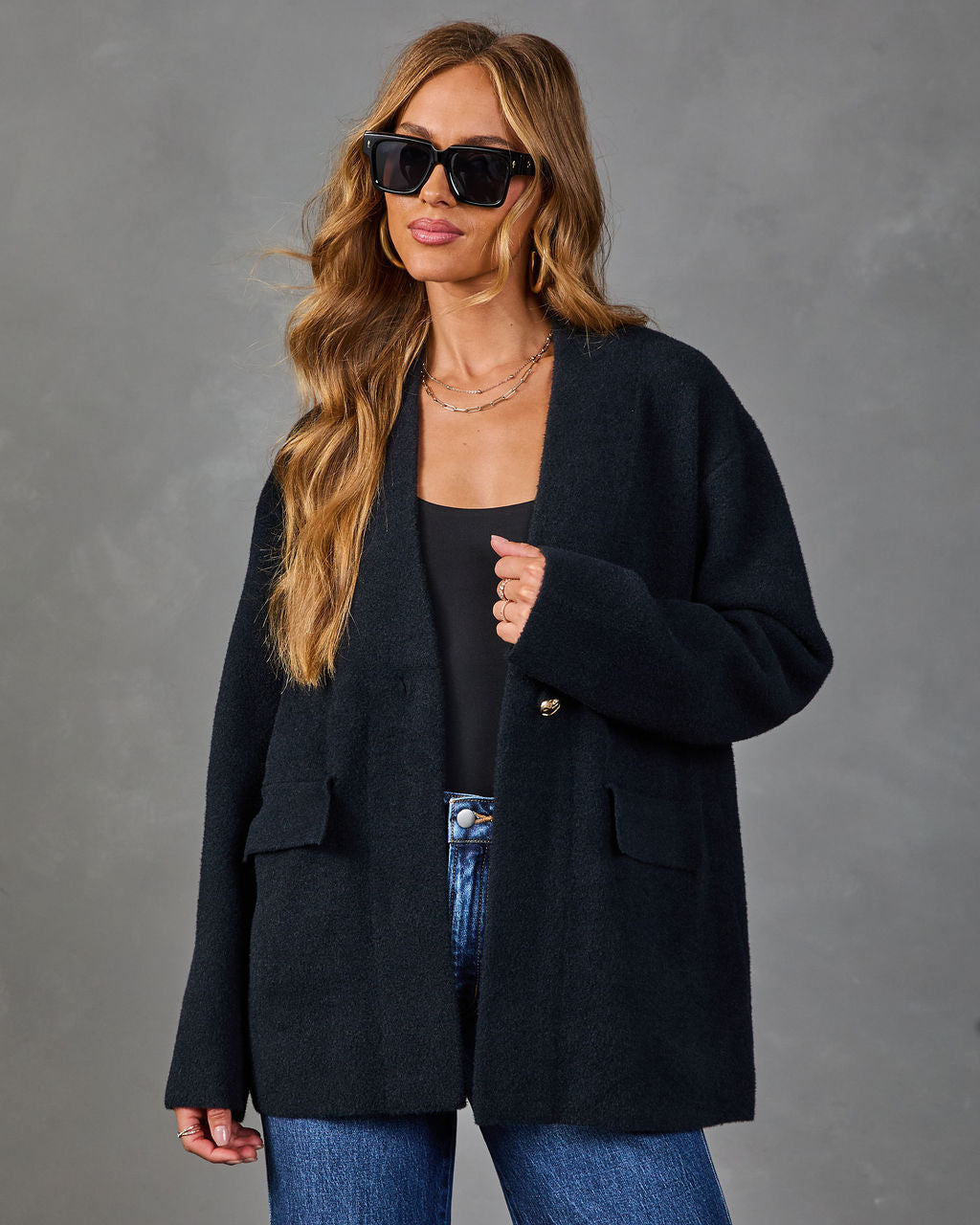 Cardigan Femme en Maille Brossée avec Poches à Rabat