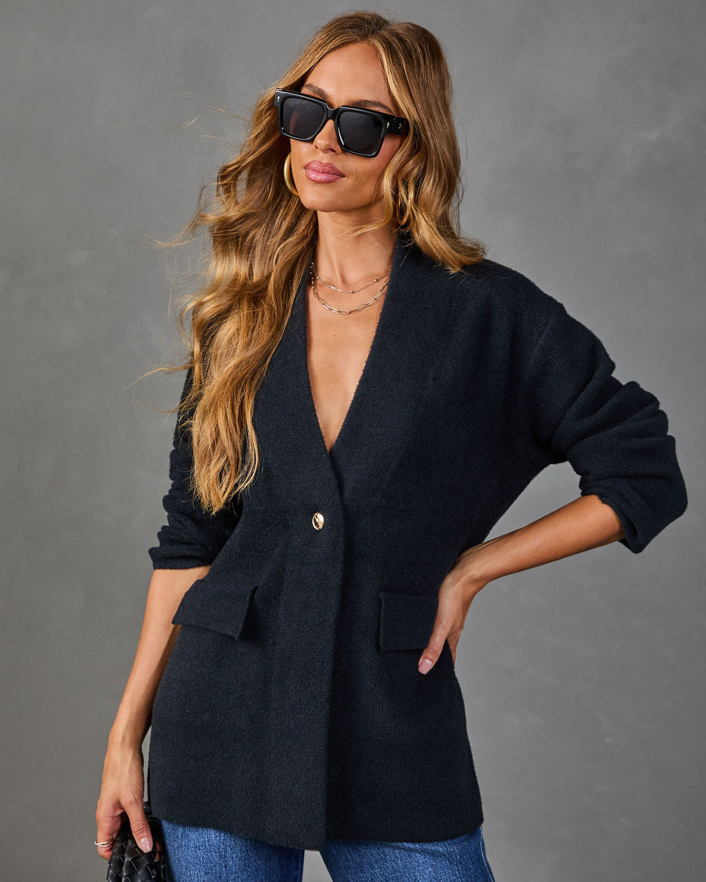 Cardigan Femme en Maille Brossée avec Poches à Rabat