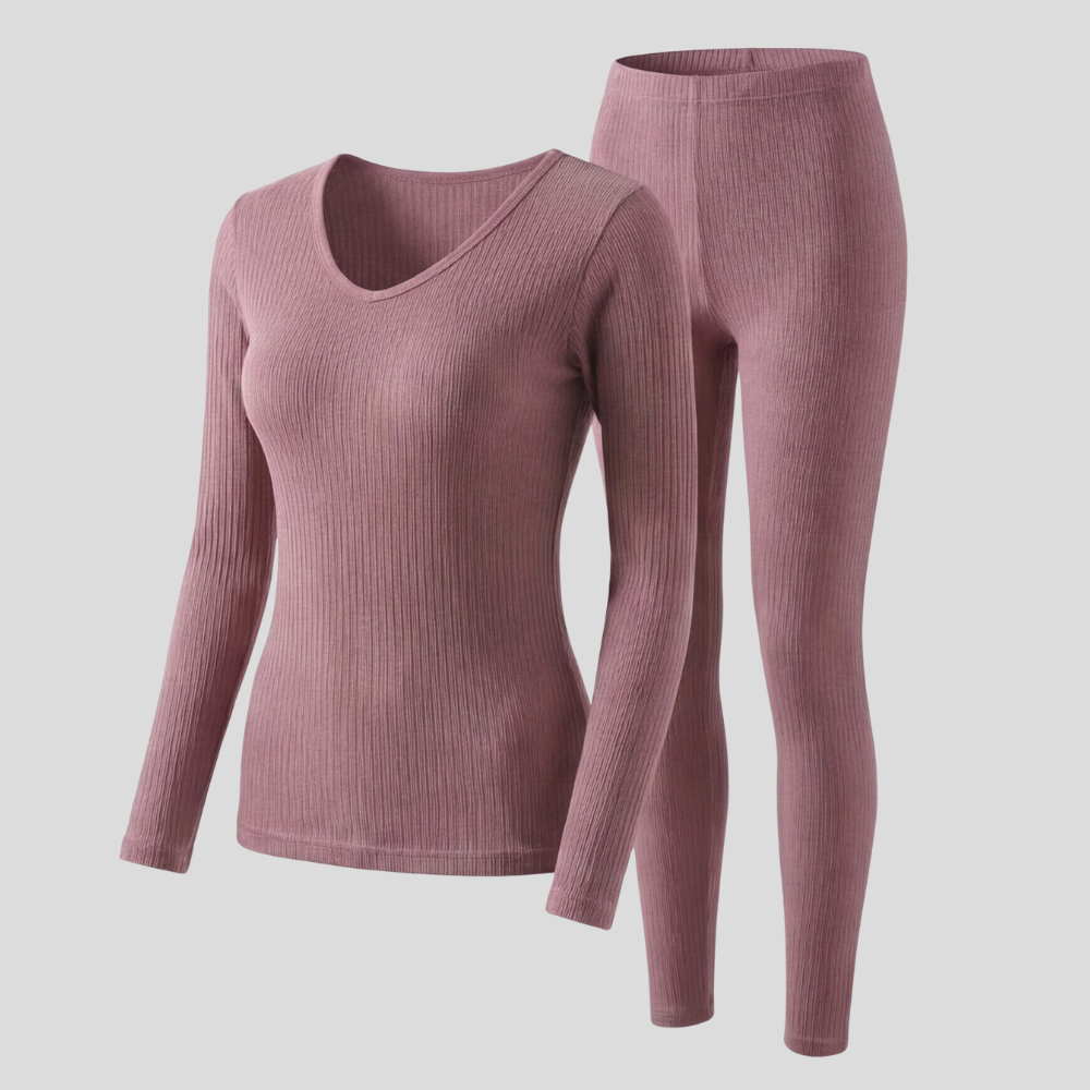 Ensemble Thermique Femme À Côtes Avec Haut Manches Longues Et Legging