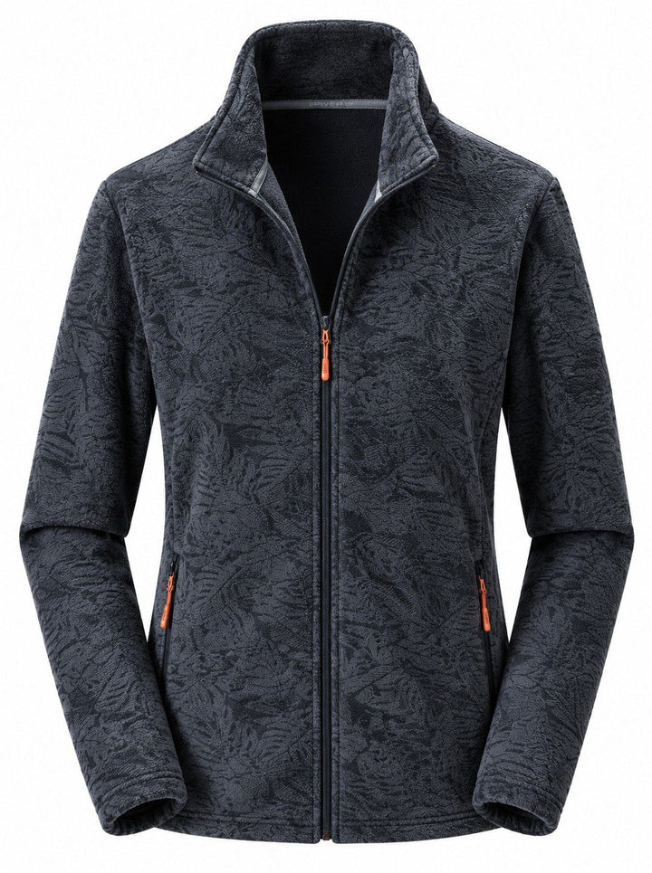 Veste Polaire Femme Zip Intégral Col Montant Imprimé Nature Et Poches Zippées