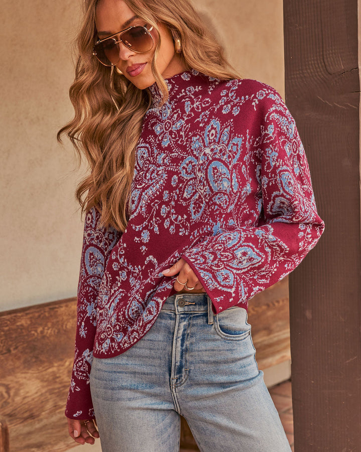 Pull Femme en Maille à Motif Cachemire Manches Longues