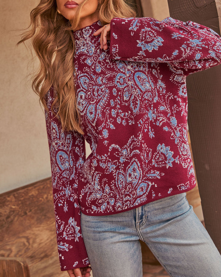 Pull Femme en Maille à Motif Cachemire Manches Longues