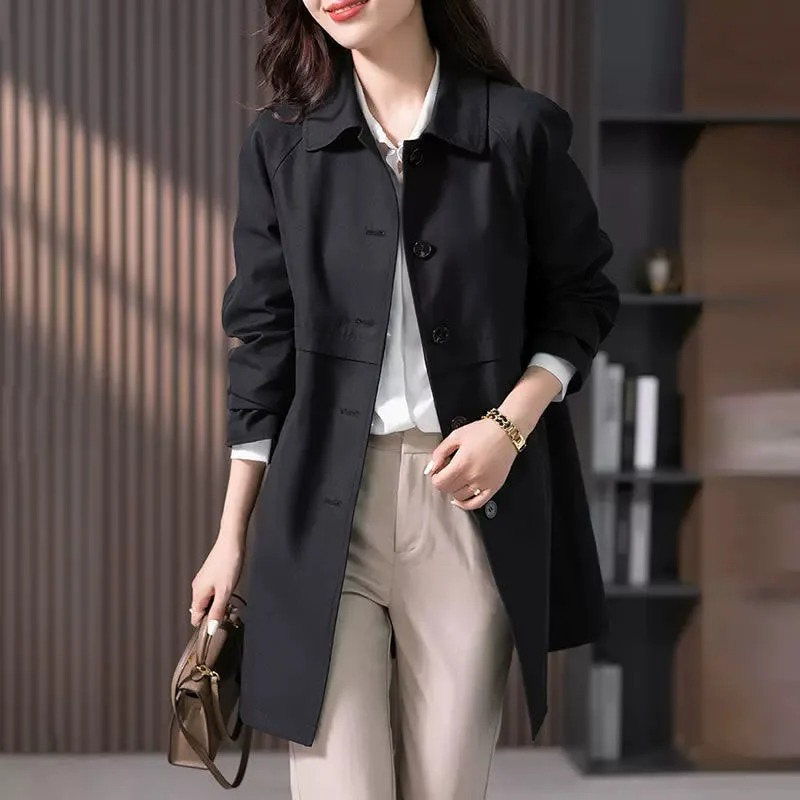 Trench Femme Mi-Long Ajusté à Fermeture Boutonnée
