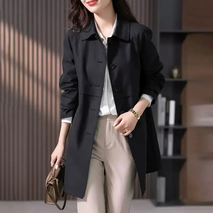 Trench Femme Mi-Long Ajusté à Fermeture Boutonnée