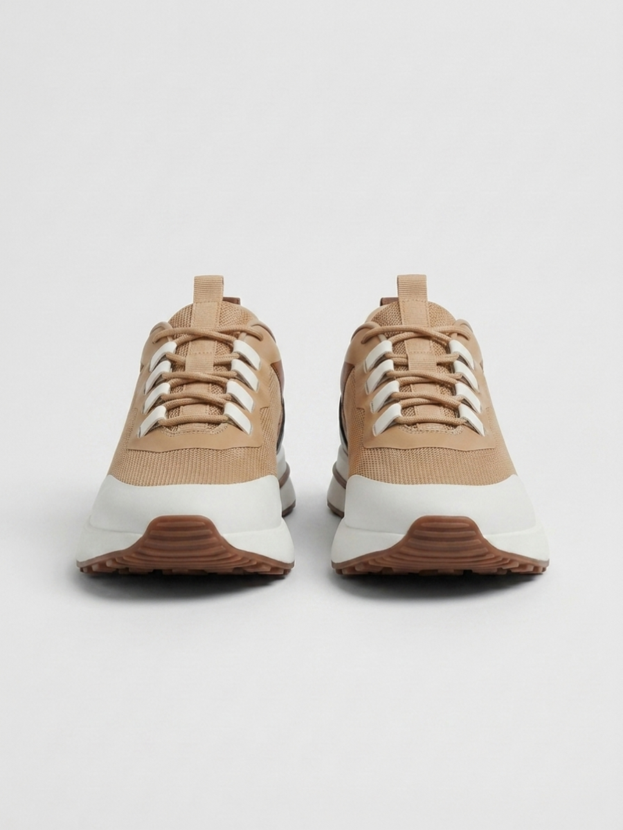 Baskets Homme Cognac Fused Mesh Basses de Marche avec Semelle Blanche