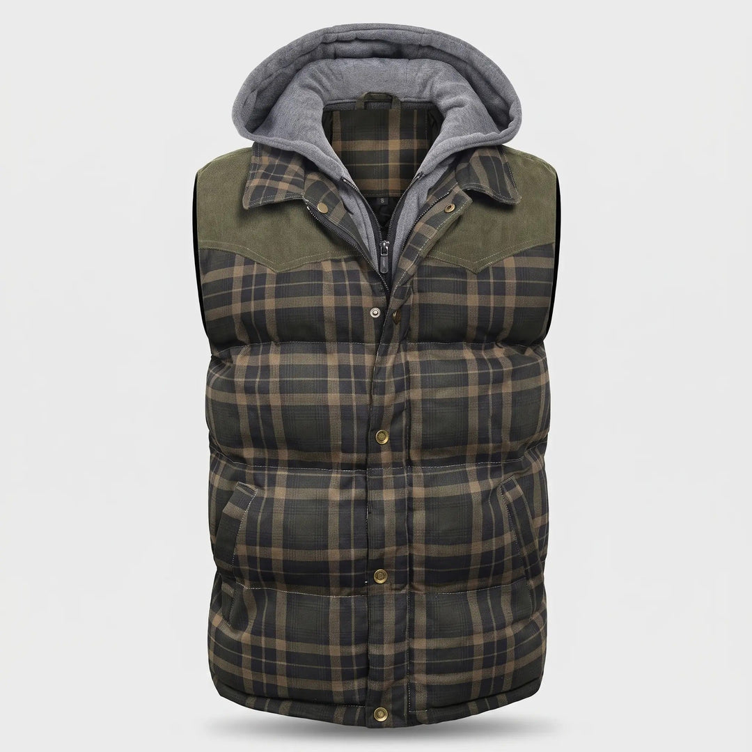 Gilet Matelassé Homme à Capuche Carreaux Boutonné