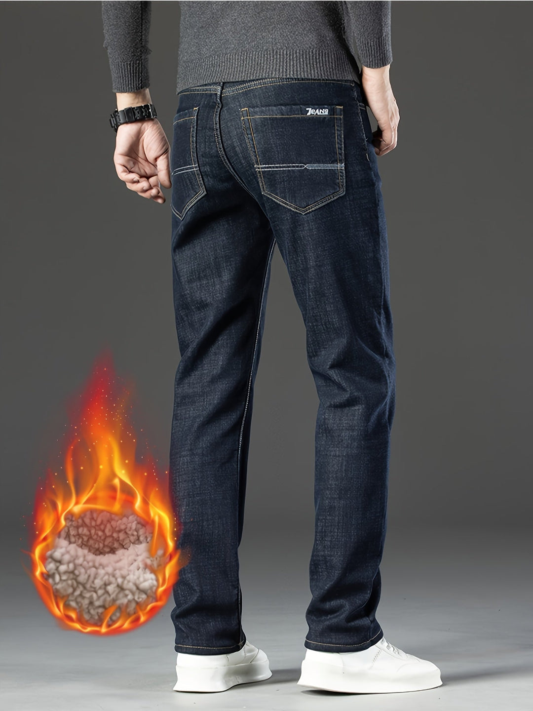 Jean d’Hiver Homme Doublé Polaire, Coupe Droite Stretch
