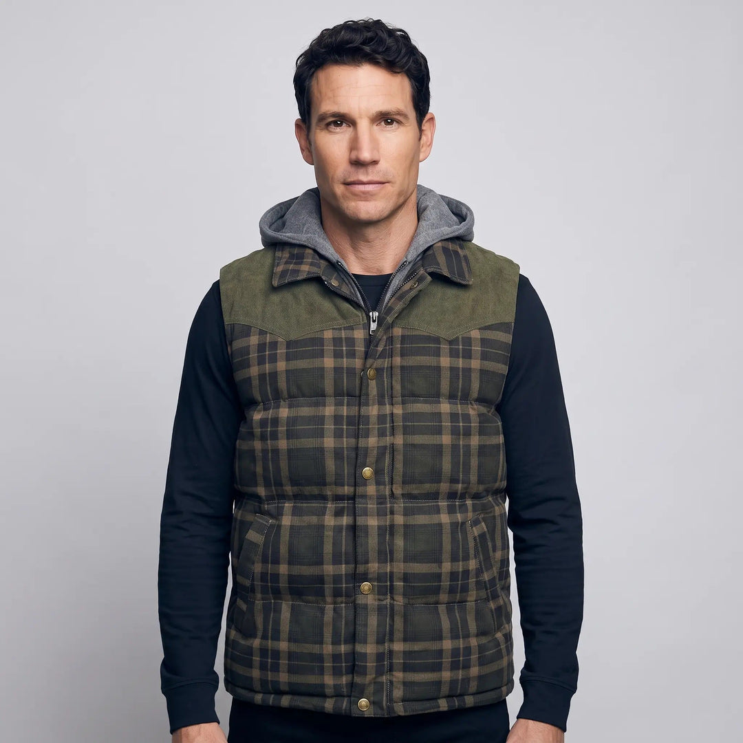 Gilet Matelassé Homme à Capuche Carreaux Boutonné