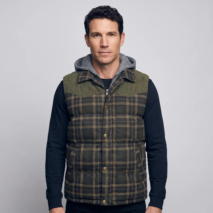 Gilet Matelassé Homme à Capuche Carreaux Boutonné
