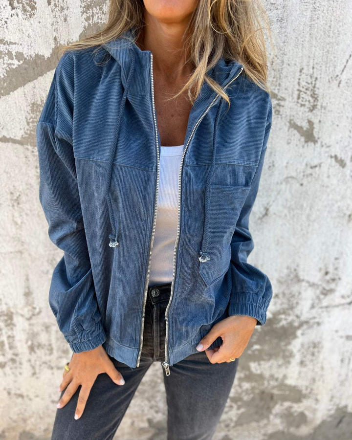 Veste Femme en Velours Côtelé à Capuche