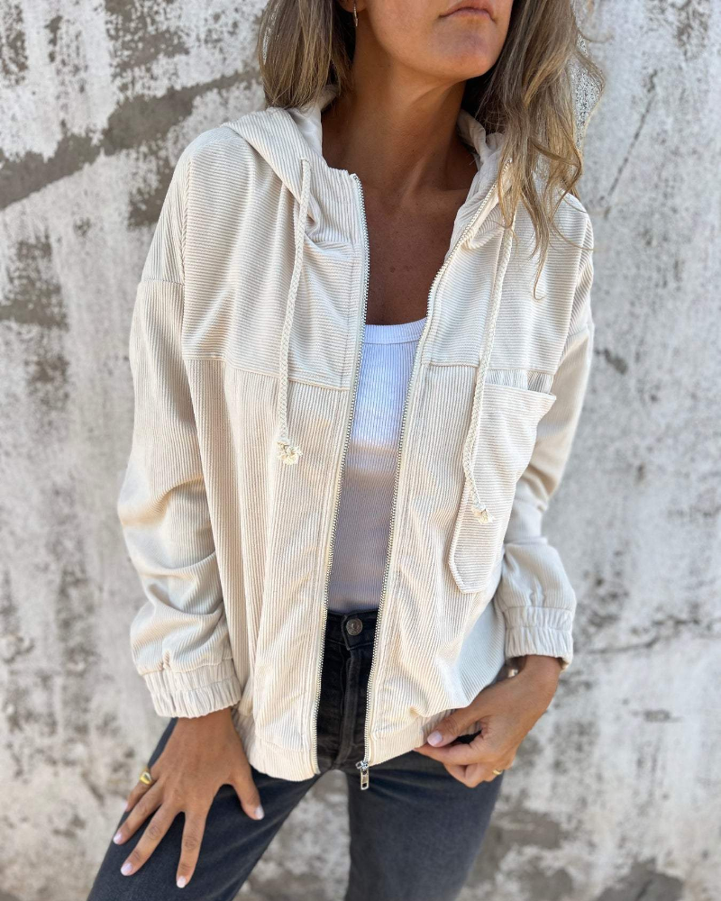 Veste Femme en Velours Côtelé à Capuche