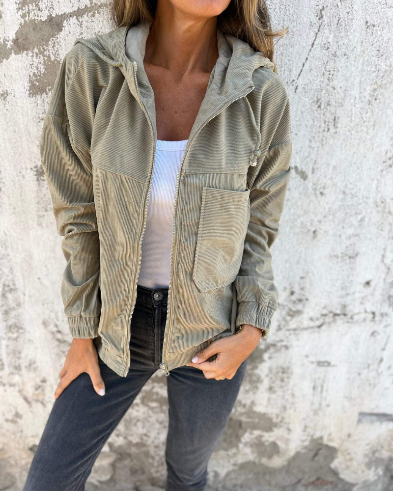 Veste Femme en Velours Côtelé à Capuche