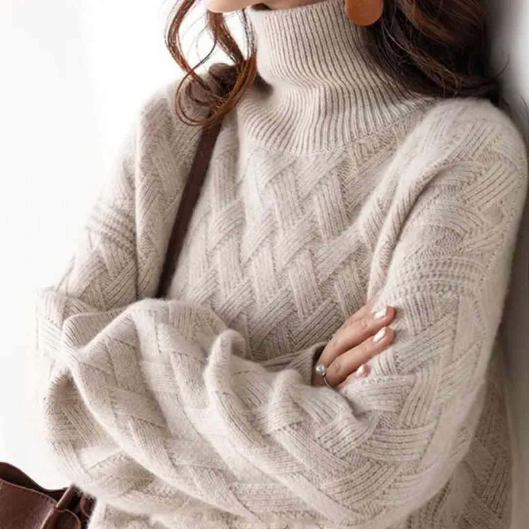 Pull Femme Col Roulé en Maille Torsadée