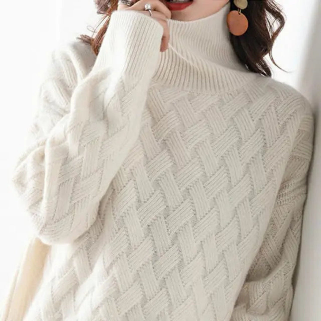 Pull Femme Col Roulé en Maille Torsadée