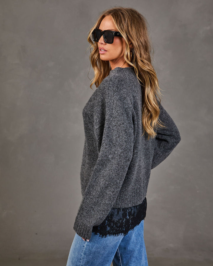 Pull Femme en Maille Col V avec Finition Dentelle