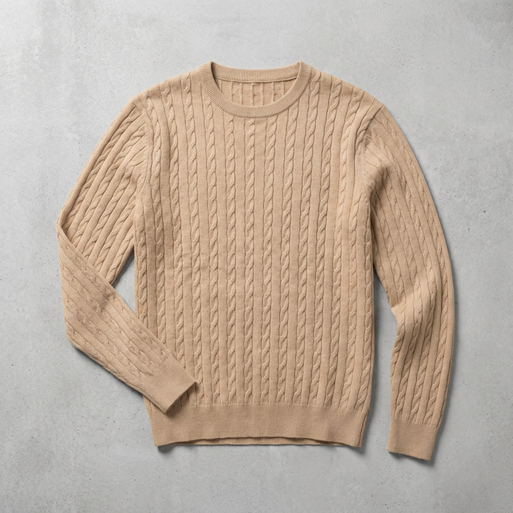 Pull Femme Col Rond Maille Torsadée Mélange De Laine Manches Longues