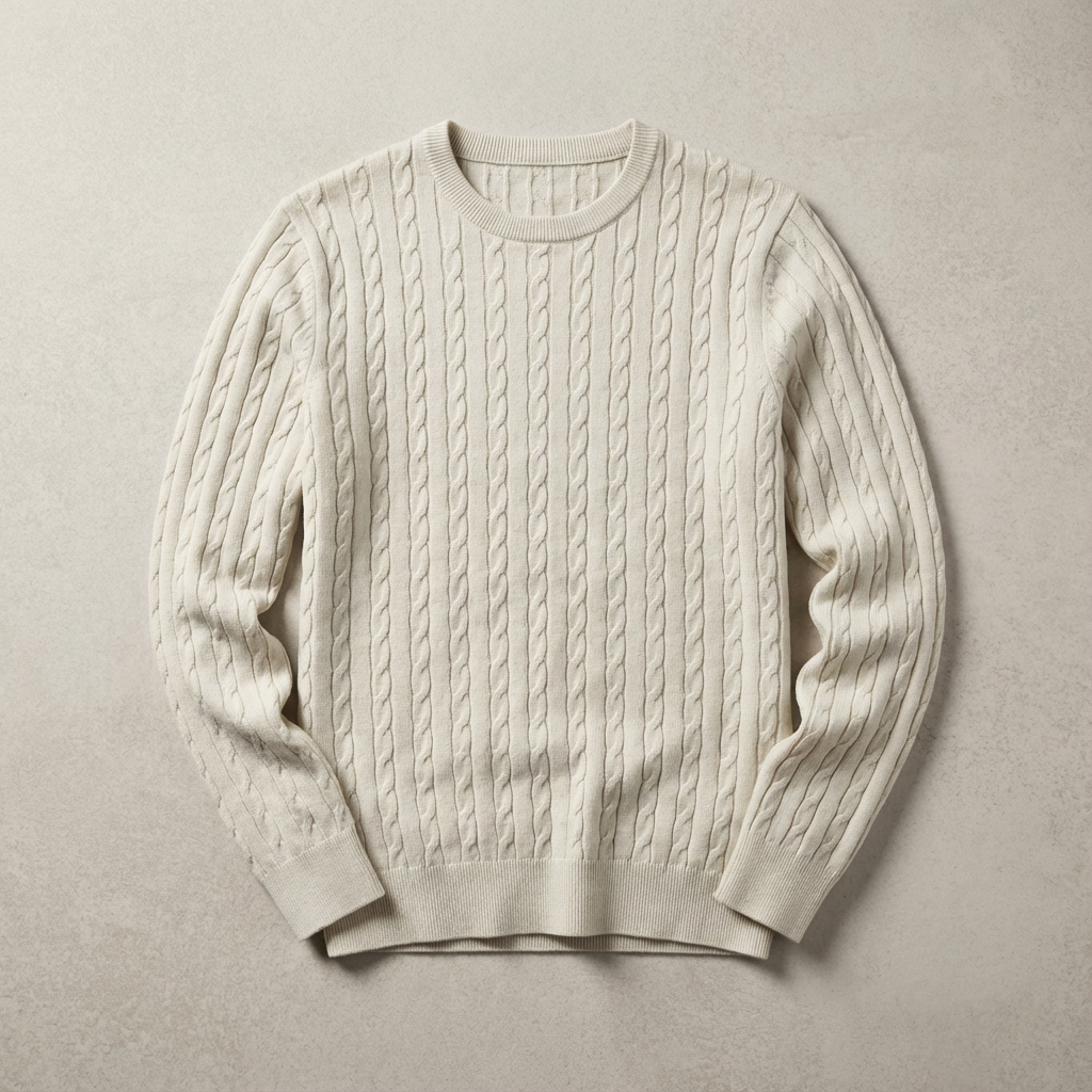 Pull Femme Col Rond Maille Torsadée Mélange De Laine Manches Longues