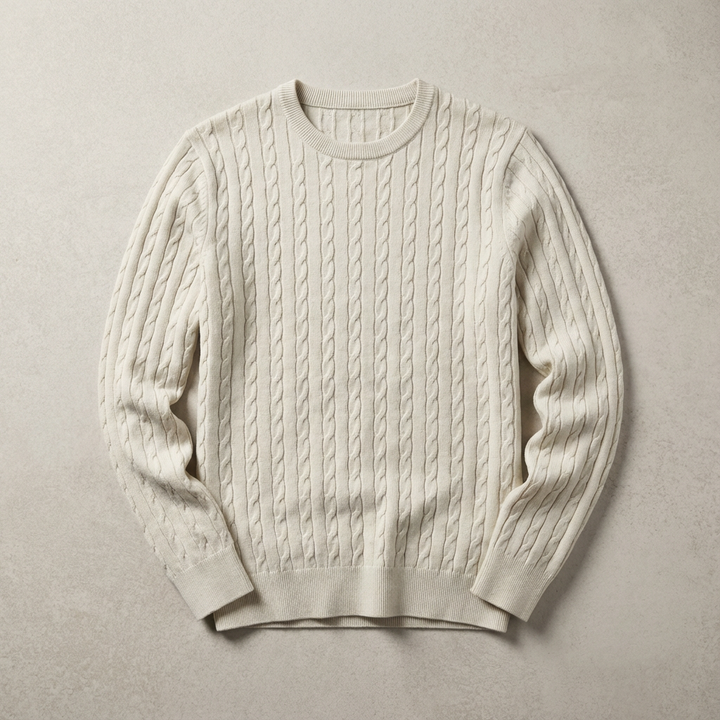 Pull Femme Col Rond Maille Torsadée Mélange De Laine Manches Longues