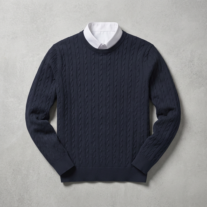 Pull Femme Col Rond Maille Torsadée Mélange De Laine Manches Longues