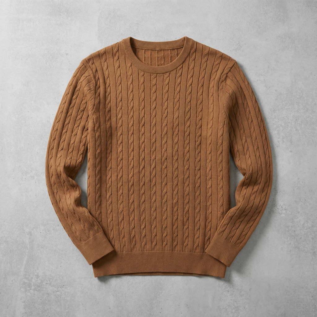 Pull Femme Col Rond Maille Torsadée Mélange De Laine Manches Longues