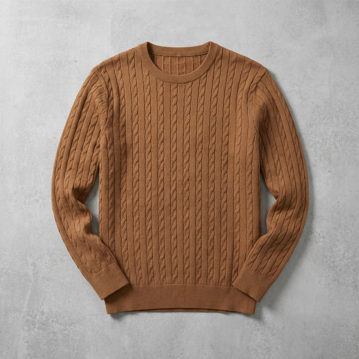 Pull Femme Col Rond Maille Torsadée Mélange De Laine Manches Longues