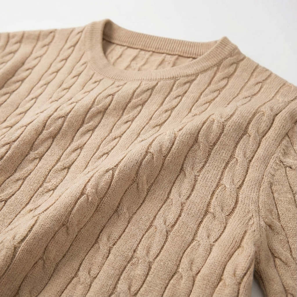 Pull Femme Col Rond Maille Torsadée Mélange De Laine Manches Longues