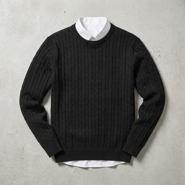 Pull Femme Col Rond Maille Torsadée Mélange De Laine Manches Longues